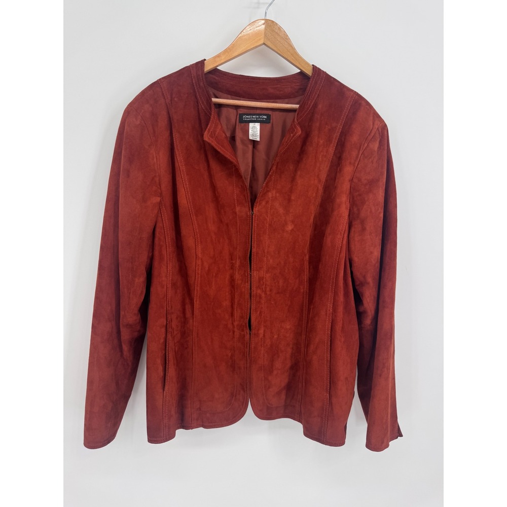 Jones New York Suede Leather Jacket Women 3X Rust Minimalist Boho Western Chic